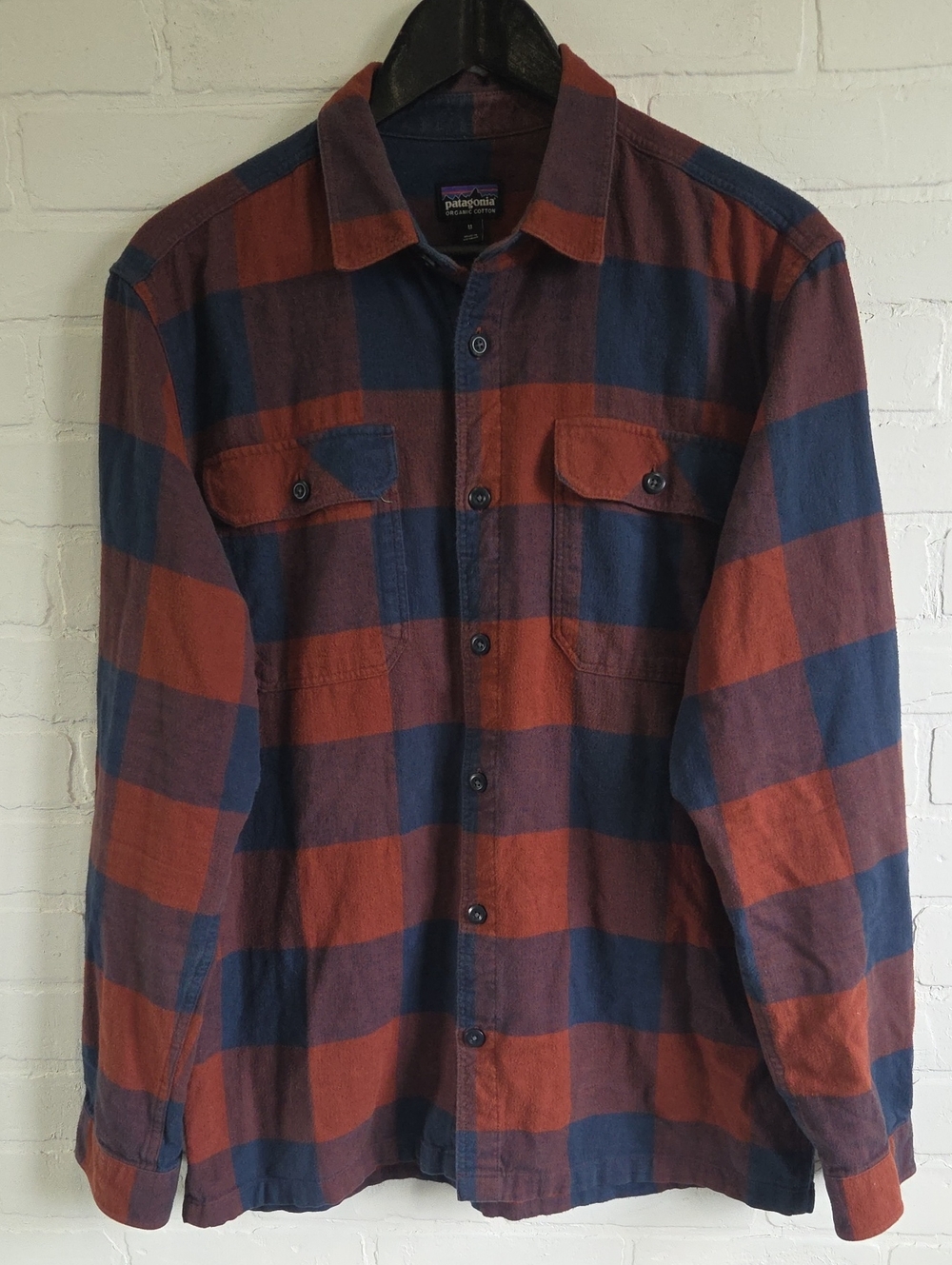 Patagonia Rust Orange & Navy Plaid Flannel Shirt